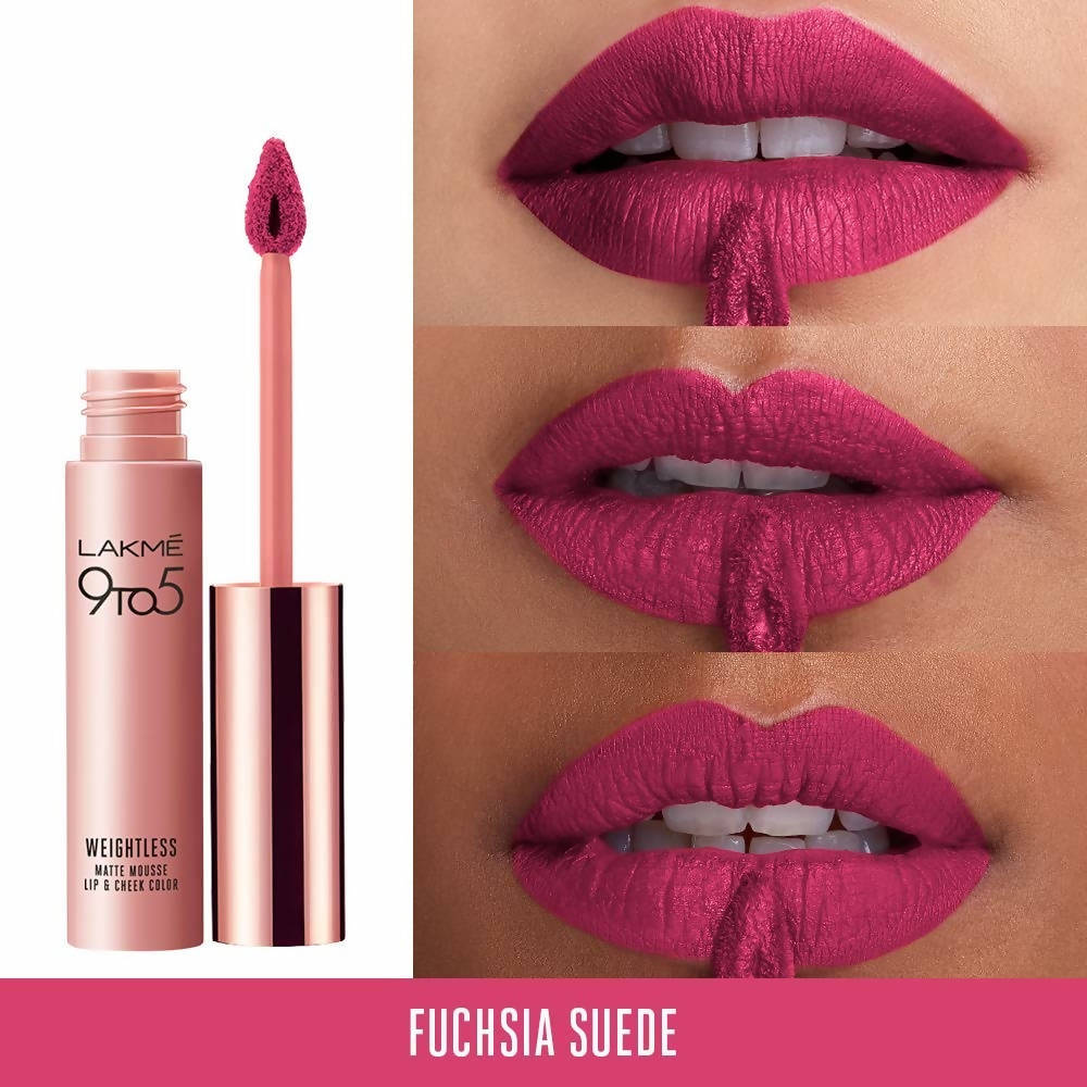 Lakme 9 To 5 Weightless Mousse Lip & Cheek Color - Fuchsia Sude | Grocsy