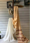 Exclusive Collection Khadi Cotton Handloom Khesh Saree With Blouse Piece - Off White | Grocsy