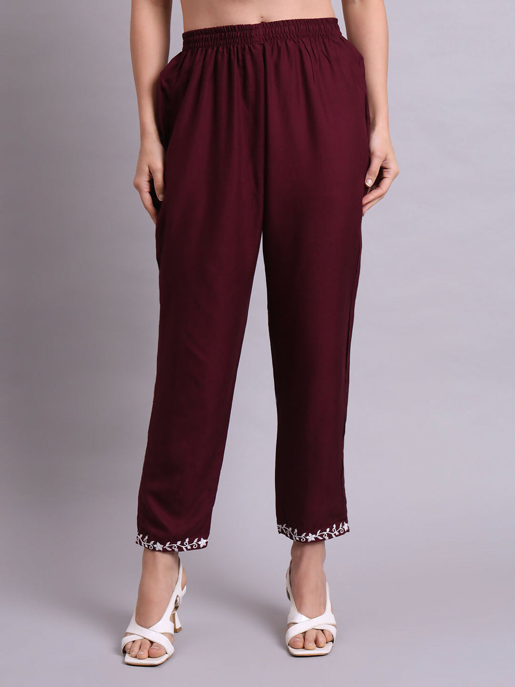 Joban Fashion Purple Cotton & Embroidery Work Kurta With Trousers Set | Grocsy
