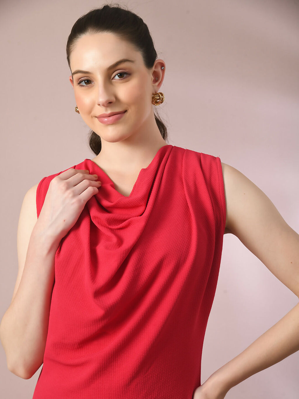 Myshka Women's Pink Solid Cowl Neck Bodycon Party Dress | Grocsy