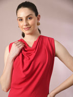 Myshka Women's Pink Solid Cowl Neck Bodycon Party Dress | Grocsy