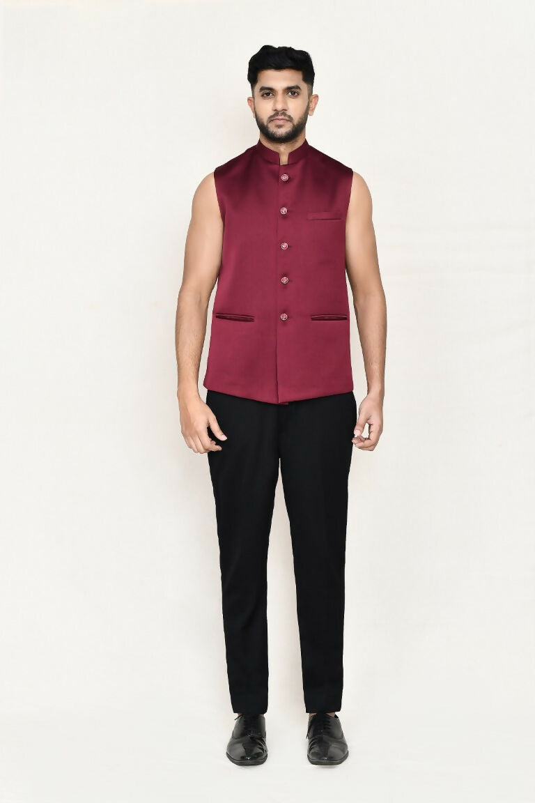 Joban Fashion Maroon Colored Imported Jacquard Fabric Open Prince Coat, Jacket With Pant | Grocsy