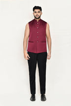 Joban Fashion Maroon Colored Imported Jacquard Fabric Open Prince Coat, Jacket With Pant | Grocsy