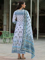 Juniper Women's Skyblue Cambric Floral Placement Kurta Dupatta Sets | Grocsy