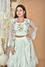 Morchari Women Hand Embroidery Crop Top-Sea Green | Grocsy