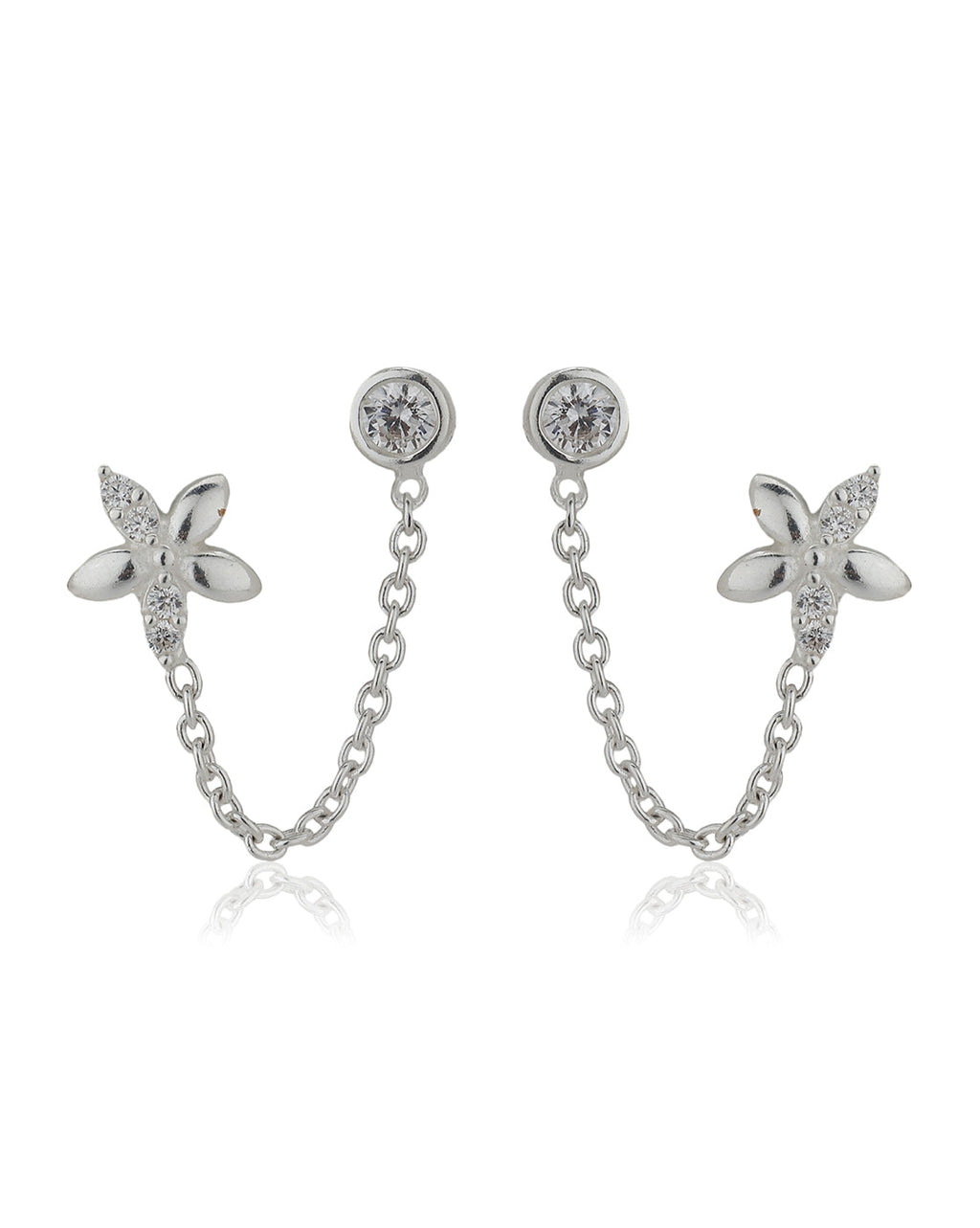 Premium Jewellery - Silver Toned Cz Studded Rhodium - Plated Contemporary Handcrafted Drop Earrings - Wahe Jewels - Swadesiicart