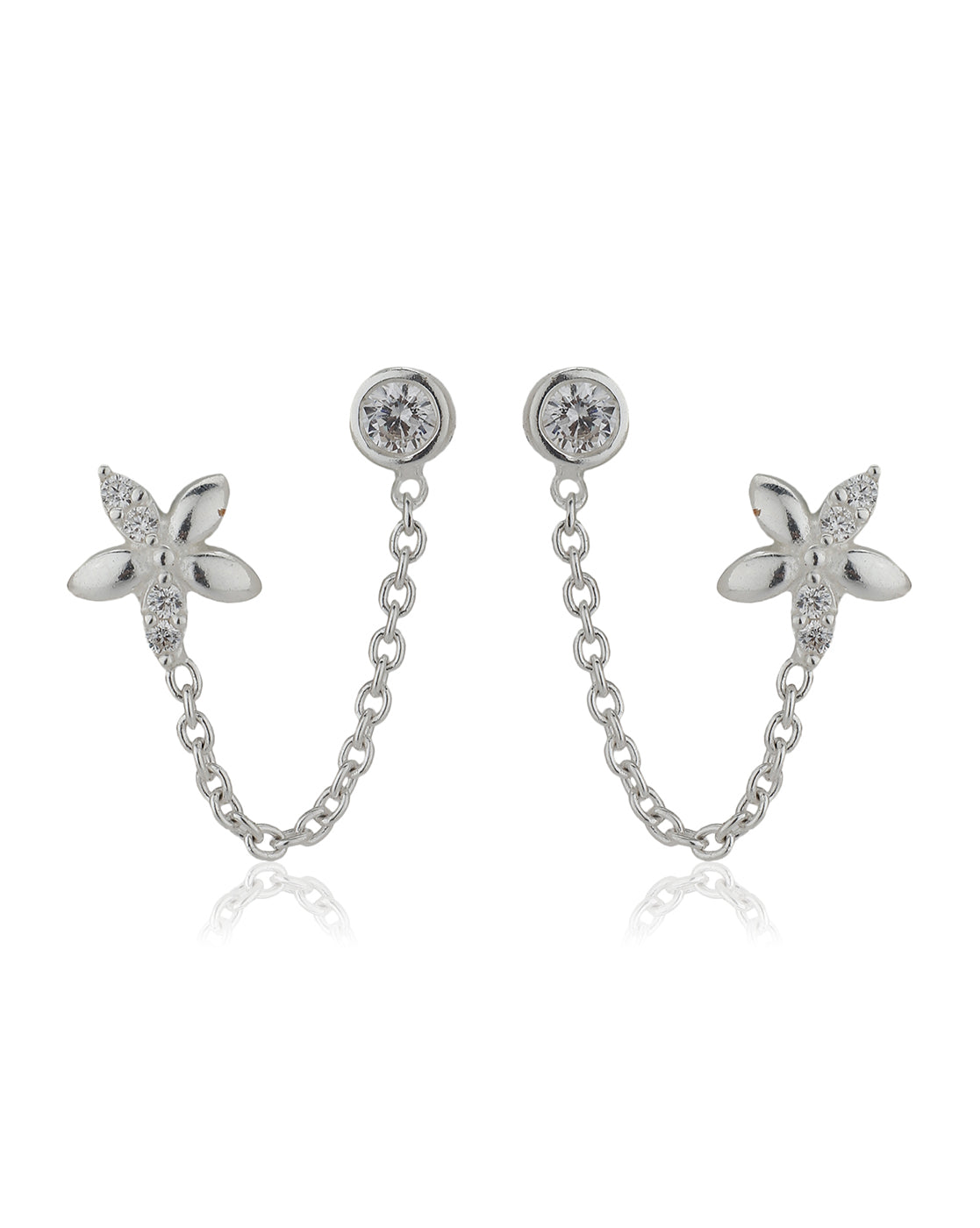 Premium Jewellery - Silver Toned Cz Studded Rhodium - Plated Contemporary Handcrafted Drop Earrings - Wahe Jewels - Swadesiicart