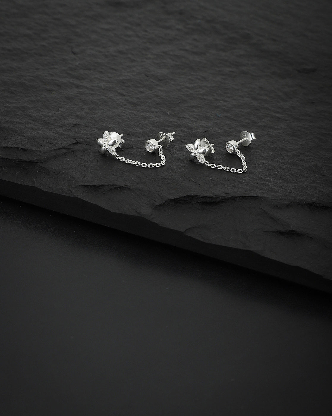 Premium Jewellery - Silver Toned Cz Studded Rhodium - Plated Contemporary Handcrafted Drop Earrings - Wahe Jewels - Swadesiicart