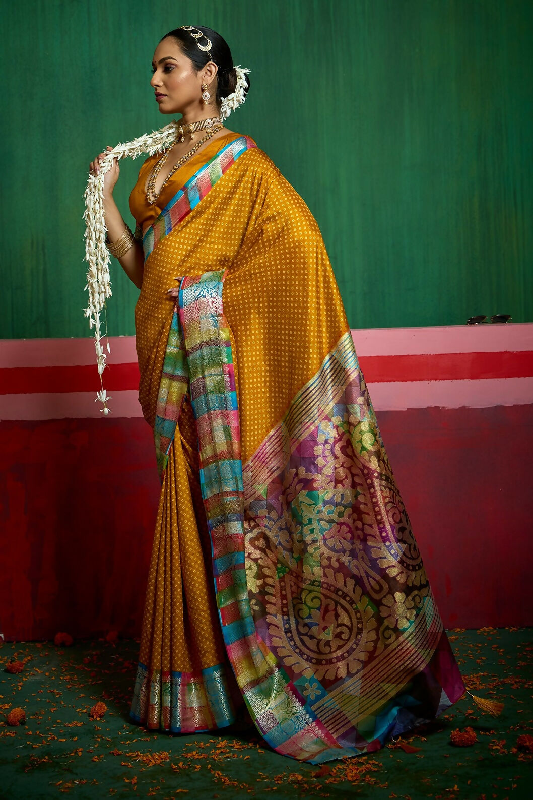 Joban Fashion Tushar Silk Mustard Colored With Zari Border And Designer Pallu Saree | Grocsy