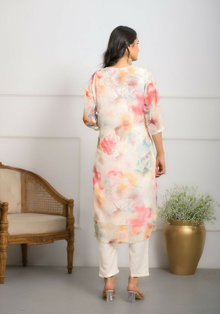 Festive Wear Ethnic Off White Premium Organza Stitched Suit With Dupatta - Tanisha | Grocsy