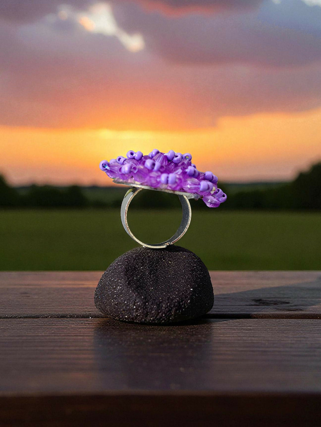 Inhanns Rang-E-Roshan Adjustable Ring – Handmade Crystal Statement Ring - Purple | Grocsy