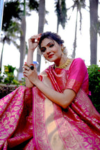 Partywear Designer Pink Banarasi Silk Fancy Saree - Starwalk | Grocsy