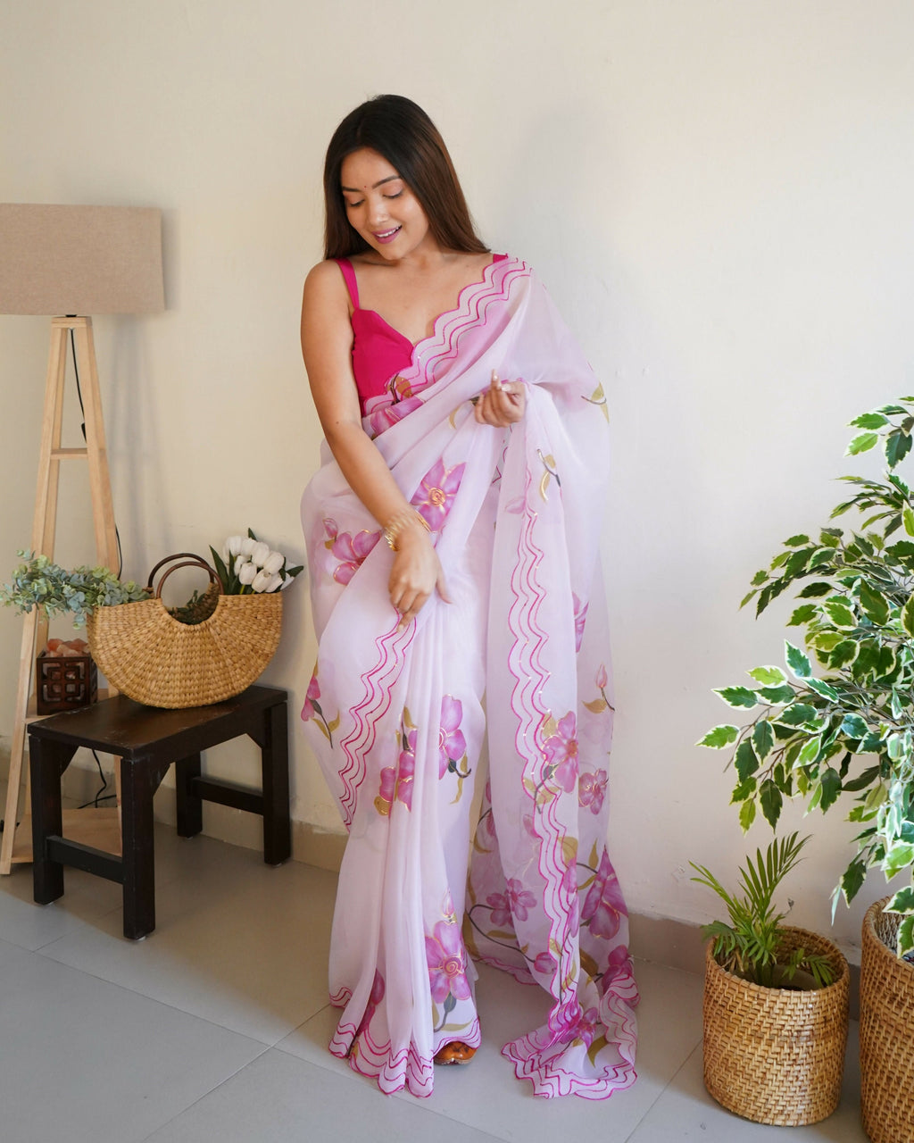 Vamsee Divisha White Organza Saree | Grocsy