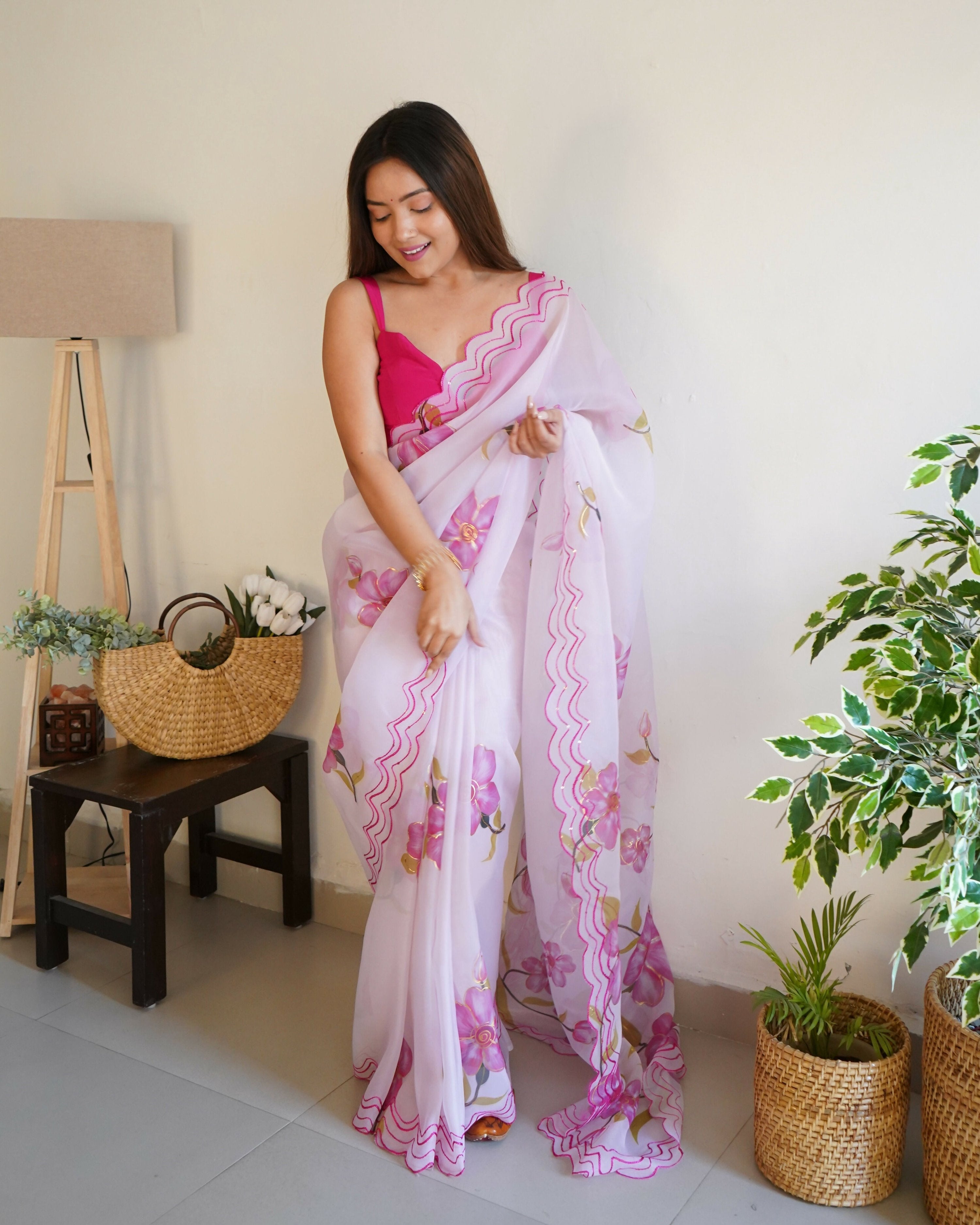 Vamsee Divisha White Organza Saree | Grocsy