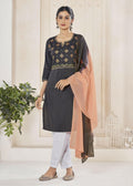 Jyoti Fashion Women's Black Pure Viscose Weaving Stripe with Embroidery Kurta Set | Grocsy