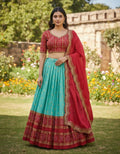 Teeya Creation New Latest Trendy Heavy Foil Print Work Lehenga Choli Set - Aqua-Blue | Grocsy