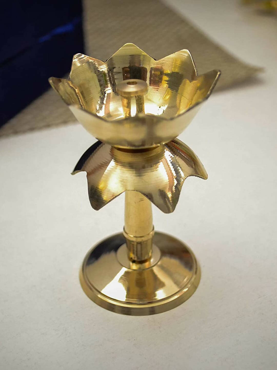 Craftvatika Gold Tone Brass Lotus Shape Pillar Diya Oil Lamp | Grocsy