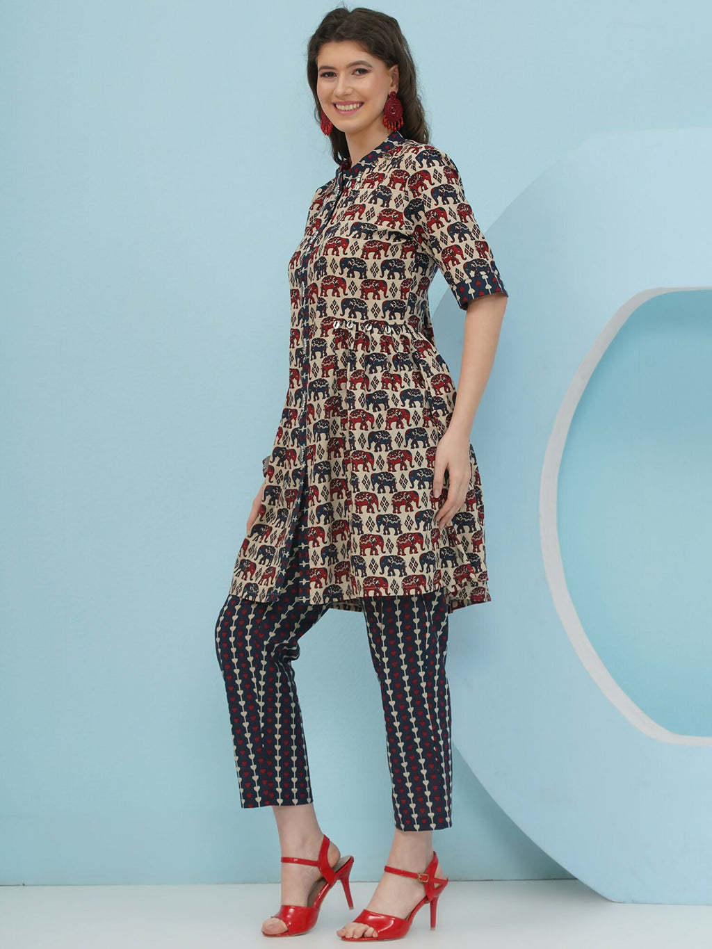 Joban Fashion Elephant Printed Co Ord Set - Beige | Grocsy