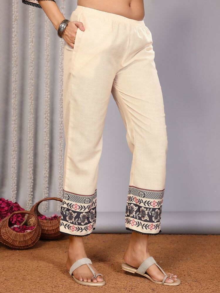 Joban Fashion Women Cream Linen Printed Stitched Kurta Set | Grocsy