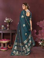 Joban Fashion Emerald green Floral Motifs Banarasi Silk Sarees | Grocsy