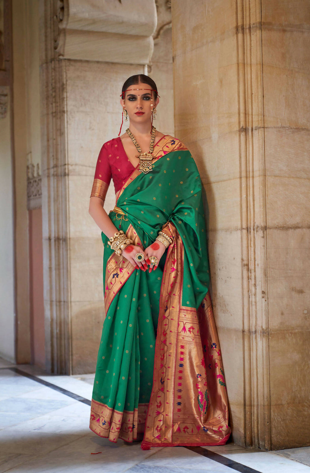 Jewel Green Soft V.P. Silk Magnum Finish, Weaving, Golden Zari Paithani Silk Saree - Rath Kadampalli | Grocsy