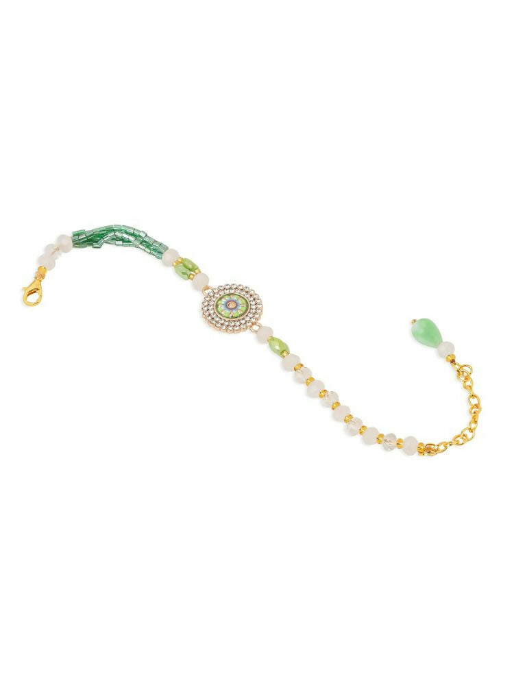NVR Women Green Artificial Stones & Beads Floral Wraparound Bracelet | Grocsy
