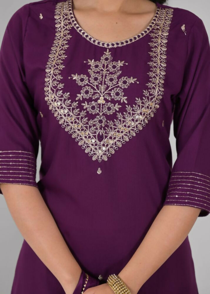 Ethnic Festive Wear Reyon Wine Stitched Suit With Dupatta - Tanisha | Grocsy