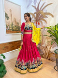 Teeya Creation Rani Colour Rayon Silk Embroidery Work Fully Stitched Navratri Lehenga | Grocsy