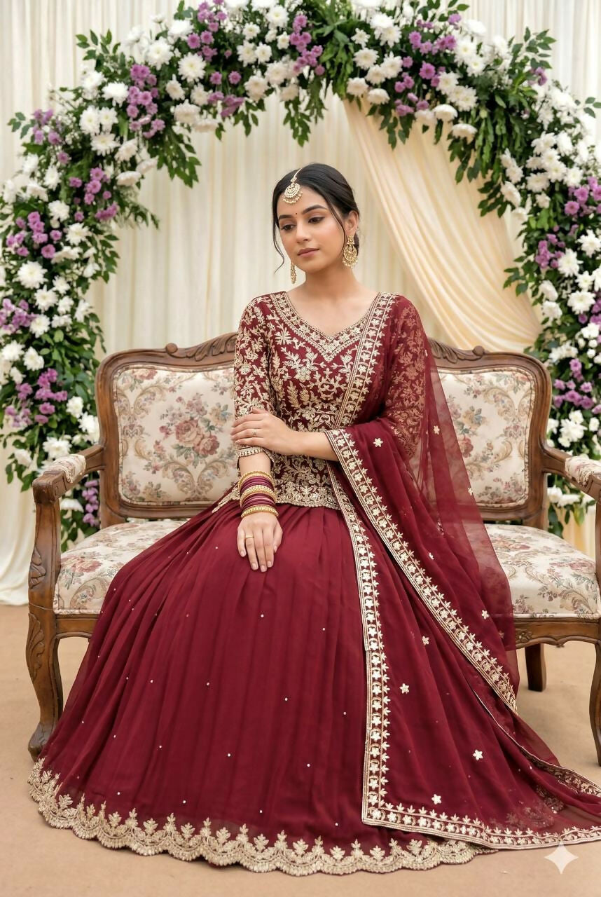 Teeya Creation Womens New Trendy Stylish Anarakali Lehenga Set - Red | Grocsy