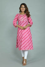 Alvano Women's Stylish Cotton Blend Laheriya Kurti | Grocsy