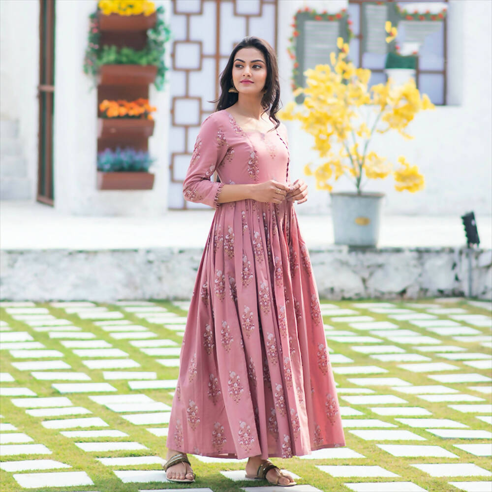Partywear Designer Digital Printed Gajri Pure Maslin Gown - Anbazaar | Grocsy