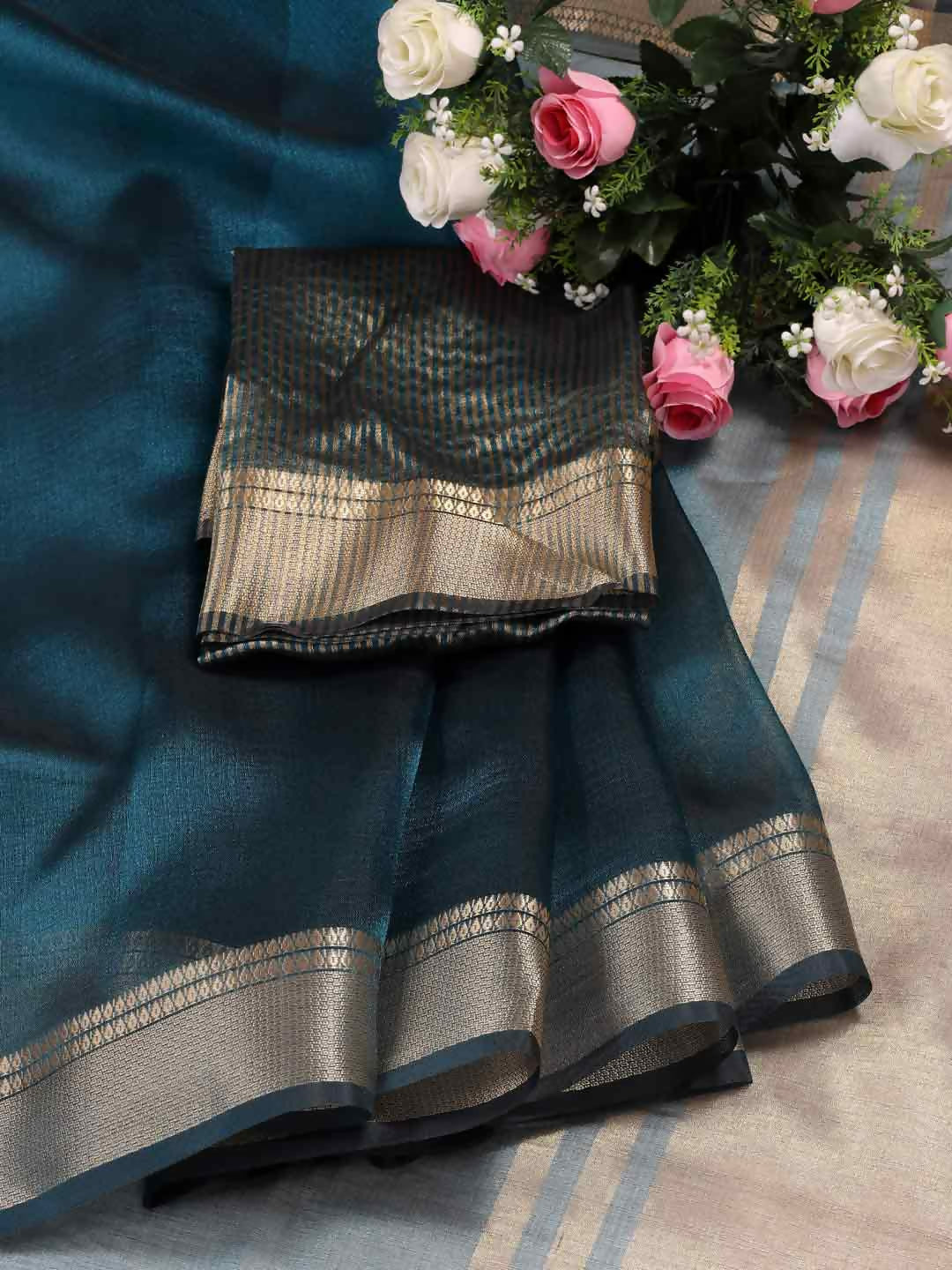 Shree Shyam Fashion Organza Sea Green Saree | Grocsy