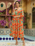 Janasya Orange Cotton Floral Kurta & Bottom | Grocsy