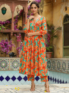 Janasya Orange Cotton Floral Kurta & Bottom | Grocsy