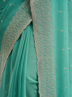 kasee Floral Embroidered Beads and Stones Pure Georgette Saree | Grocsy