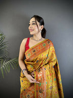 Joban Fashion Golden Yellow Banarasi Soft Silk Woven Saree | Grocsy