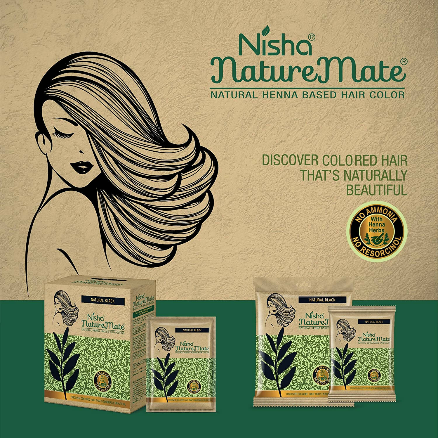 Nisha Nature Mate Henna Based Hair Black Color Powder | Grocsy