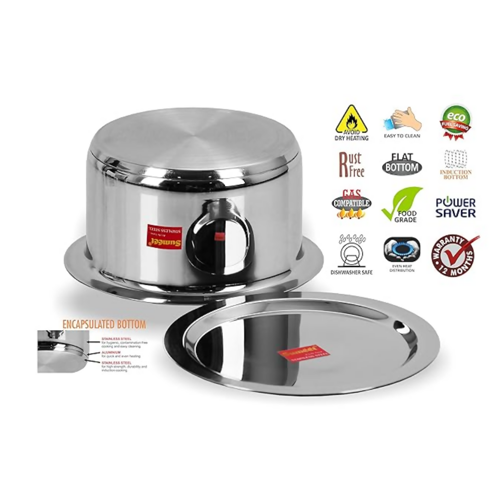 Sumeet Stainless Steel Induction Bottom Induction & Gas Stove Friendly Container/Tope/Cookware with Lid Size | Grocsy
