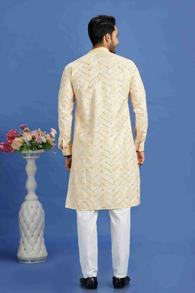 Raivat Ethnic Cotton Embroidery Kurta Pajama In Yellow Colour | Grocsy