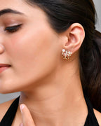 VOJ Gold-Polished Crystal Studded Stud Earrings