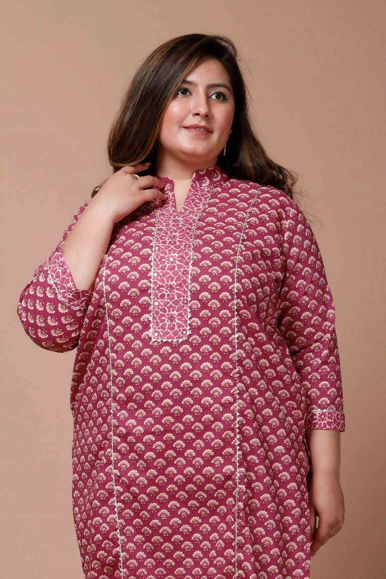 Miravan Women's Floral Printed Cotton Kurta With Palazzo  | Grocsy