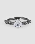 VOJ white CZ-detail Stainless Steel Cubic Zirconia Rhodium Plated Adjustable Finger Ring | Grocsy