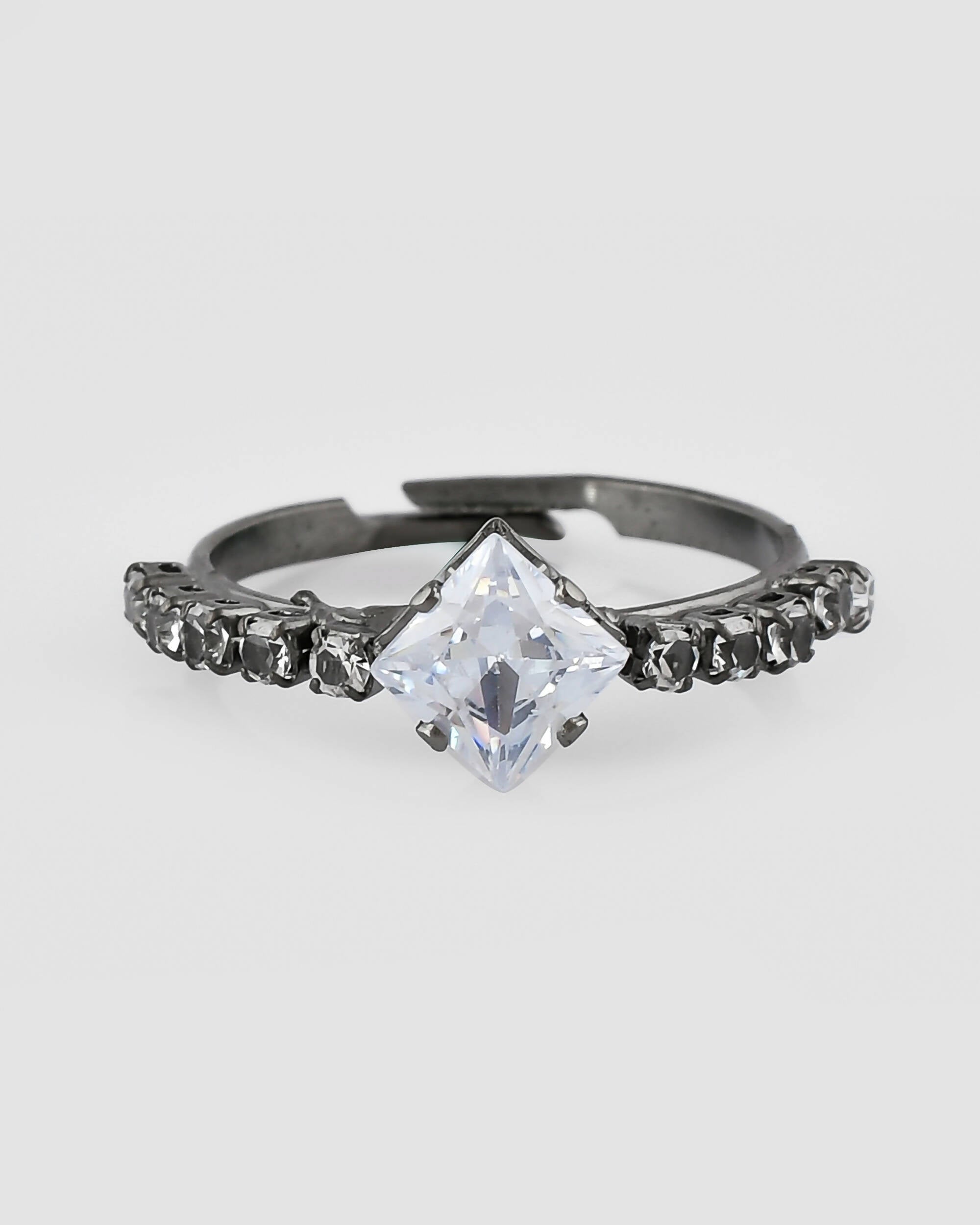 VOJ white CZ-detail Stainless Steel Cubic Zirconia Rhodium Plated Adjustable Finger Ring | Grocsy