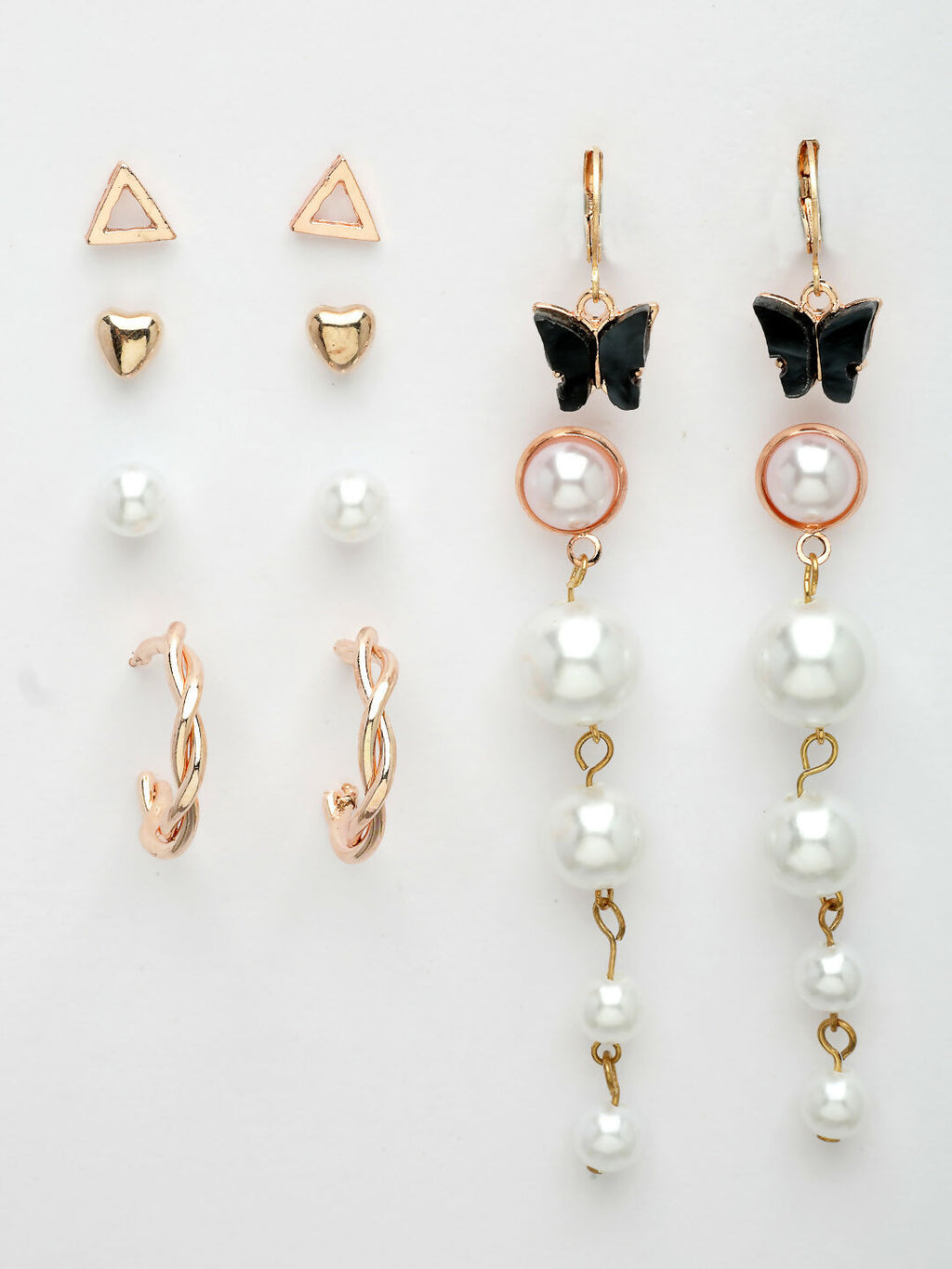 NVR Women's Set of 6 White Pearl Gold-Polished Contemporary Drop Earrings | Grocsy