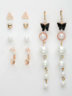 NVR Women's Set of 6 White Pearl Gold-Polished Contemporary Drop Earrings | Grocsy