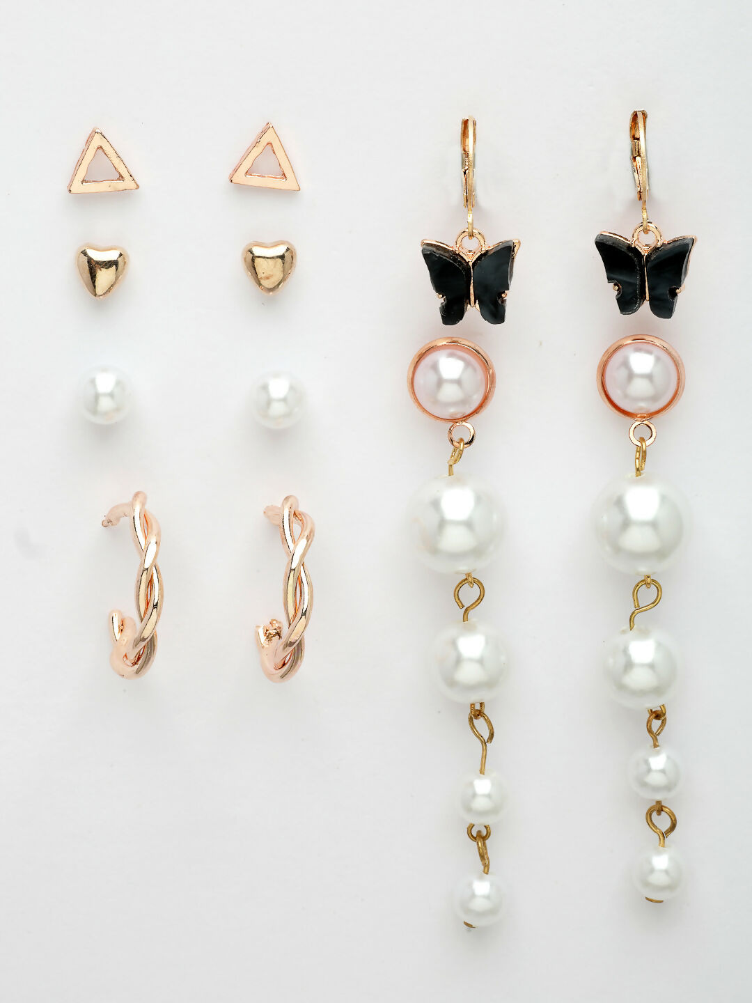 NVR Women's Set of 6 White Pearl Gold-Polished Contemporary Drop Earrings | Grocsy