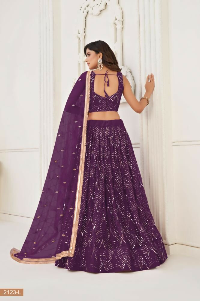 Aastha Fashion Wine Butterfly Net Tone To Tone Thread Work, Sequence Work And Original Mirror Work Embroidery Wedding Wear Lehenga Choli | Grocsy