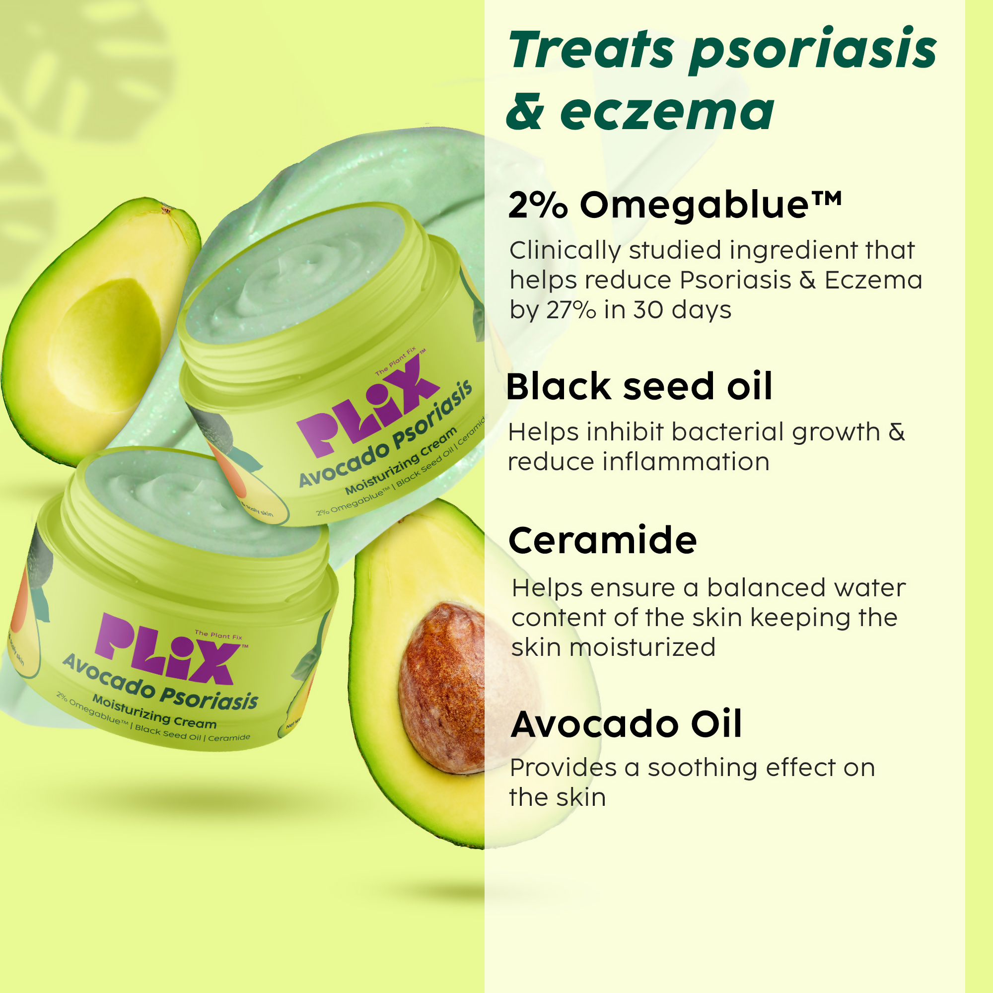 PLIX The Plant Fix Avocado Psoriasis Moisturizing Cream with 2% Omegablue For Dry & Flaky Skin | Grocsy