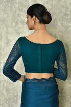 Blue Silk Stripe Saree With Blouse Piece - Purvi | Grocsy