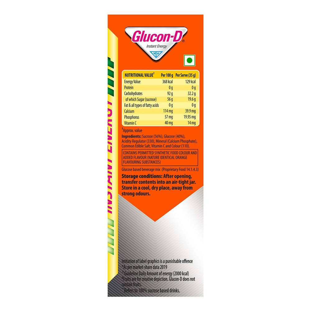 Glucon-D Instant Energy Health Drink - Tangy Orange | Tangy Orange Glucose Powder | Instant Energy & Immunity Recharge | With Vitamin C & Calcium | Grocsy